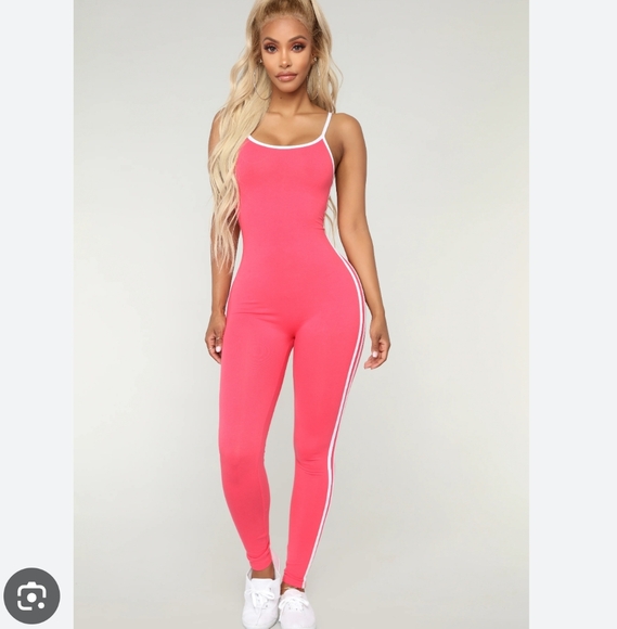 Fashion Nova Pink Athletic Jumpsuit with Sporty Stripes - Picture 1 of 3